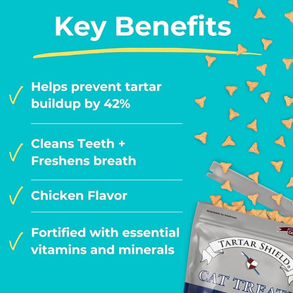 Tartar Shield Cat Treats | Daily Dental Treats | Cleans Teeth & Gums Fresh Breath Natural Oral Health Support | Wholesome & All-Natural Bites | USA Made | Tasty Chicken Flavor