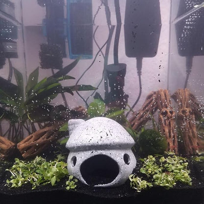 Aquarium Mushroom House Decorations, Small Ceramic Pleco Caves Betta Tank Accessories, Cute Mushroom Shape Fish Tank Decorations, Grey