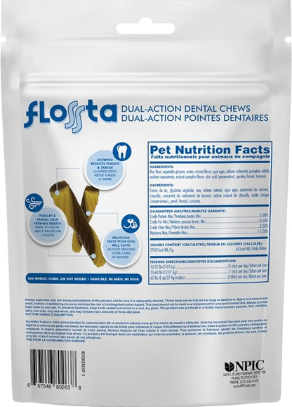 N-Bone Flossta Dual Action Dental Chews for Dogs, Unique Twist Shape for Deep Teeth Cleaning and Proactive Dental Care, Pumpkin Flavor, 8 Count 6.4-oz Bag