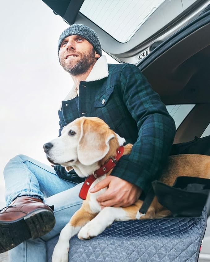PETICON SUV Cargo Liner for Dogs with Mesh Window, Waterproof Pet Cargo Cover Dog Seat Mat for SUVs Sedans Vans with Bumper Flap Protector, Non-Slip, Large Size Universal Fit