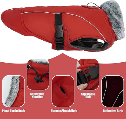 DENTRUN Medium Dog Winter Jacket - Warm Reflective Windproof Coat, Adjustable Neck & Snap Closure, Water Repellent Thick Fleece Vest, Fleece Lined for Beagle Pug, Red, M
