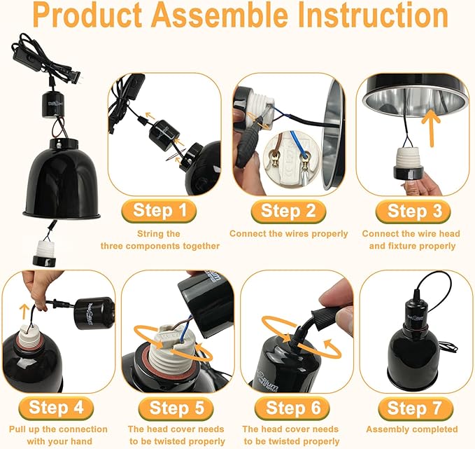 Reptile Light Fixture, 2-Pack 5.5-Inch Deep Dome Lamp Caps with Optical Reflection Cover, Heat-Resistant Design for Reptile Enclosures, Terrariums, and Amphibian Habitats