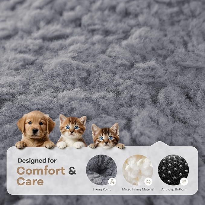 Mora Pets Cat Bed Comfy Puppy Crate Beds Plush Cat Sleeping Mat Washable Pets Mattress Anti-Slip Kitten Bed Soft Kennel Pad for Small Dogs Cats Breeds, 23" x 18", Grey