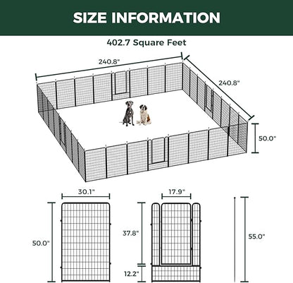 FXW Rollick Unleashed Dog Playpen for Indoor, Yard, RV Camping, 50 inch 32 Panels for Large Dogs, Black│Patented