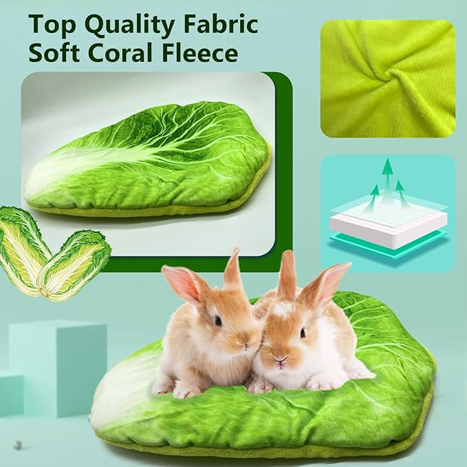 kathson Bunny Bed Guinea Pig Warm Bed with Grass Mat Rabbit Warm Fleece Sleep Pad Small Animal Cages Sleeping Mat Sleep Bed for Squirrel Chinchilla Hedgehog Hamster Cat