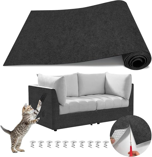 118"x15.8" Cat Climbing Wall Furniture Protector Carpet Mat, Cat Scratch Couch Furniture Protector, Adhesive Scratching Pad for DIY Cat Tree Shelf Couch Corner Post Replacement (Black)