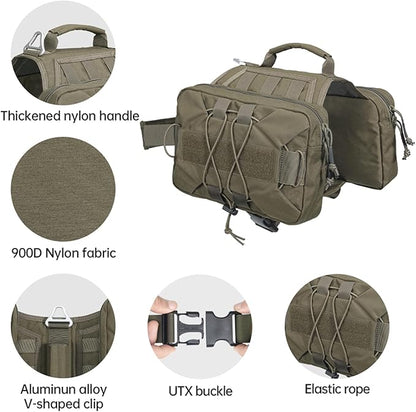 EXCELLENT ELITE SPANKER Dog Pack Hound Dog Saddle Bag Backpack for Travel Camping Hiking Medium & Large Dog with 2 Capacious Side Pockets(RGN-L)