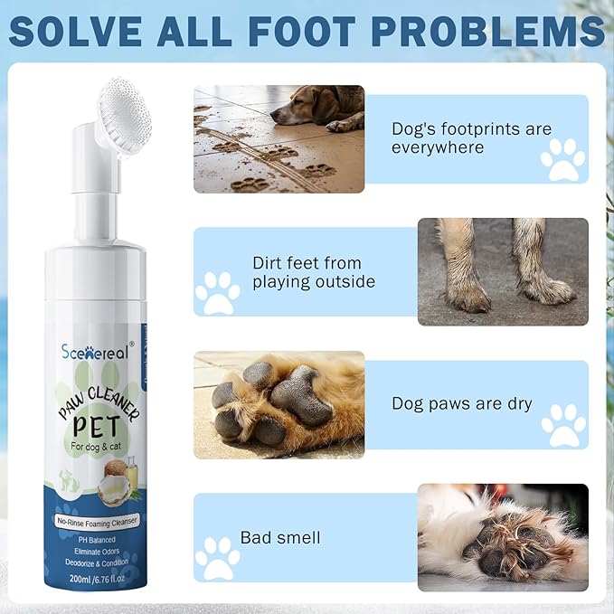 SCENEREAL Dog Paw Care Kit for Repairs Dry Cracked Paws & Nose, No-Rinse Foaming Cleaner & Balm & Nail Clipper File Set, Pet Foot Washer Paw Scrubber Brush for Large Medium Small XL Breed Dogs Cats