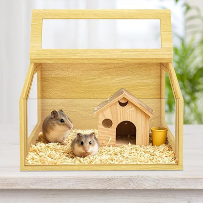 24" Wooden Hamster Cage, Chewproof Gerbil Cages and Habitats, Openable Top Roof Window with Silencing Pad, Guinea Pig Cage for Small Animals, Dwarf and Syrian Hamster, 24 x 16 x 16 Inches