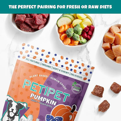 Plant-Based Pumpkin Dog Treats - Pumpkin, Carrot, Apple, and Blueberry Soft & Chewy - Vegetarian, Vegan Dog Treats with Organic Ingredients - Low-Protein, Hypoallergenic, Gluten-Free