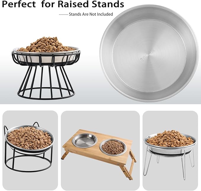 Stainless Steel Cat Bowls,Whisker Friendly Shallow Cat Dishes for Food and Water,Non-Slip Silicone Bottom,Heavy Duty,Replacement Kitten Metal Plate for Elevated Stands,3 Pack