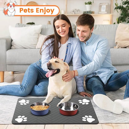 Pet Feeding Mat-Absorbent Pet Placemat for Food and Water Bowl, with Waterproof Rubber Backing, Quick Dry Water Dispenser Mat for Dog and Cat (16"x24", Coffee)