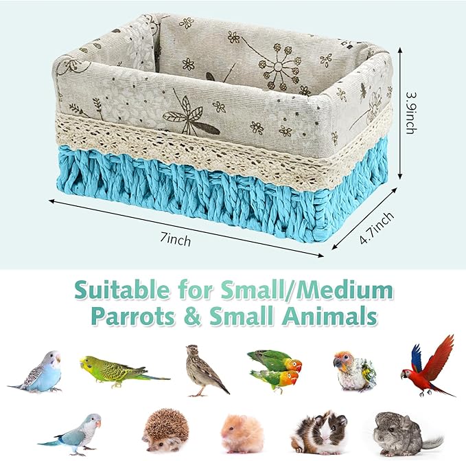 kathson Bird Nest Parrot House Birds Sleeping Bed Straw Weave All Season Hanging Hammock Bird Bed Snuggle Hut Birdcage Accessories for Parakeets Budgies Cockatiels Conures Quaker Parrot(Blue)