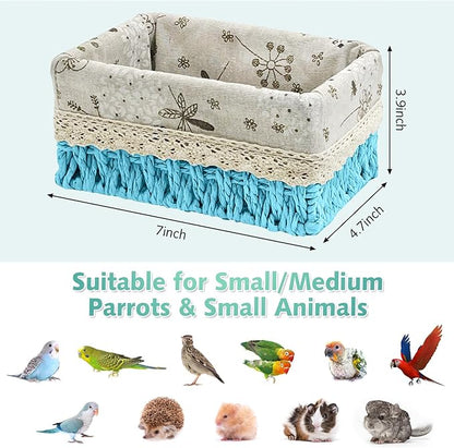 kathson Bird Nest Parrot House Birds Sleeping Bed Straw Weave All Season Hanging Hammock Bird Bed Snuggle Hut Birdcage Accessories for Parakeets Budgies Cockatiels Conures Quaker Parrot(Blue)