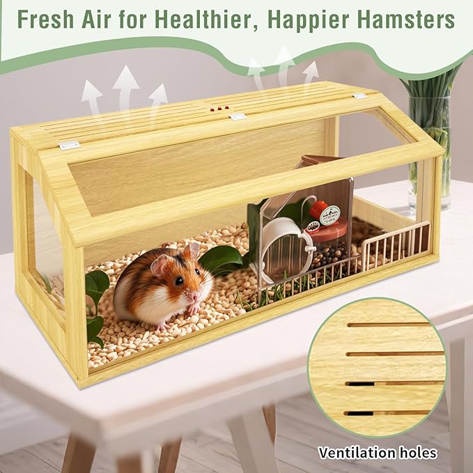 48" Large Hamster Cage, Chewproof Gerbil Cages and Habitats, Openable Top Roof Window with Silencing Pad, Wooden Guinea Pig Cage for Small Animals, Dwarf and Syrian Hamster, 48 x 20 x 20 Inches