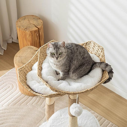 Vannokor Modern Cat Tree, Cat Tree Tower with Sisal Scratching Post, Boho Cat Condo for Indoor Cats, 46''H, White