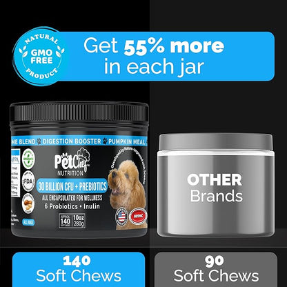 Pet Chef Cannine Probiotics: Fixes Smelly Breath, Runny Eyes, Paw Licking. Probiotics & Prebiotics for Dog Digestion Gut Health. Dog Anal Gland repair-30 Billion cfu Strong-All Ages. No Chemicals