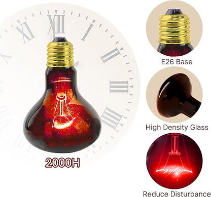 100W UVA Infrared Heat Lamp Bulb, Red Basking Spot Light for Lizard, Leopard Gecko, Turtle, and Chicks, High-Performance Red Heat Emitter for Reptile Tanks, Chicken Brooders & Terrariums