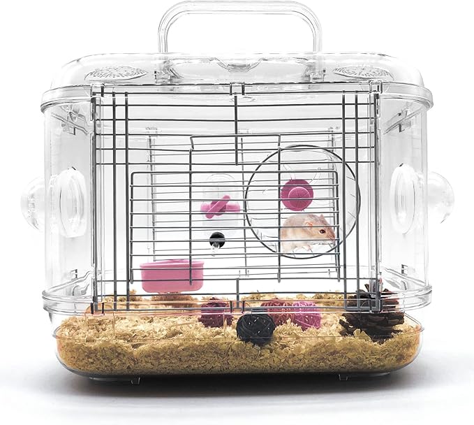 Kathson Small Animal Carry Cage for Hamsters, Gerbils, Mice - Transparent, Portable, Convenient