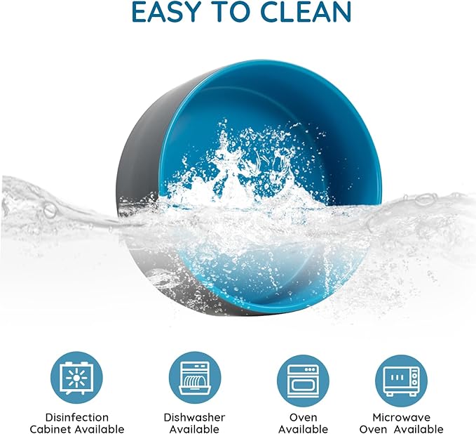 SPUNKYJUNKY 28.7OZ Ceramic Dog and Cat Bowl, Modern Cute Weighted Food Water Bowl for Replace Blue-Grey (1 Pack)