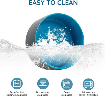 SPUNKYJUNKY 28.7OZ Ceramic Dog and Cat Bowl, Modern Cute Weighted Food Water Bowl for Replace Blue-Grey (1 Pack)