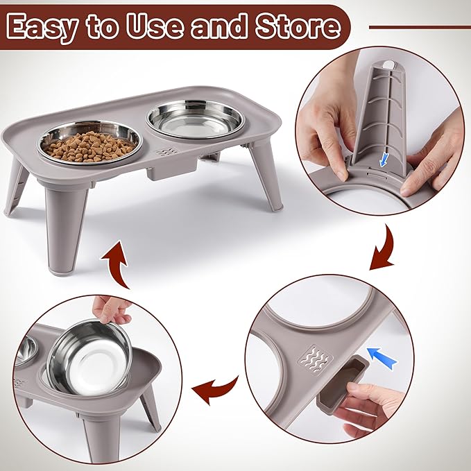Elevated Cat Bowls, Stainless Steel Cat Food Bowls, Whisker Stress-Free, Raised Food and Water Dish for Cats