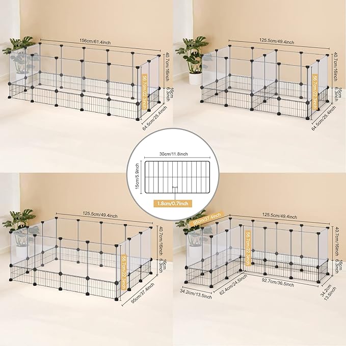 DINMO Rabbit Playpen, Guinea Pig Cages, Hamster Cages, Iron Net Bottom Design for Small Animal, Bunny, Ferret, Hedgehog, DIY, Expanded, Portable, Exercise Fence, 61.4 x 25.4 x 22.3 Inches