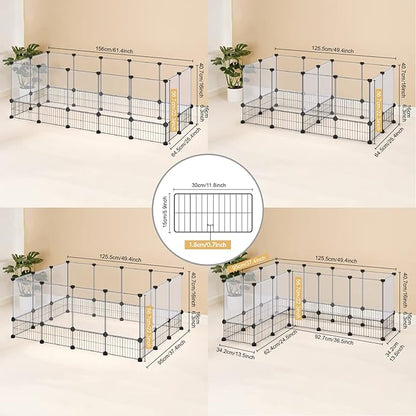 DINMO Rabbit Playpen, Guinea Pig Cages, Hamster Cages, Iron Net Bottom Design for Small Animal, Bunny, Ferret, Hedgehog, DIY, Expanded, Portable, Exercise Fence, 61.4 x 25.4 x 22.3 Inches