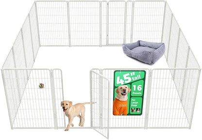 FXW Homeplus Unleashed Indoor Dog Playpen - Stress-Free and Safe Play, Heavy Duty 45 Inch 16 Panels Dog Pen for Large Dogs, White│Patented