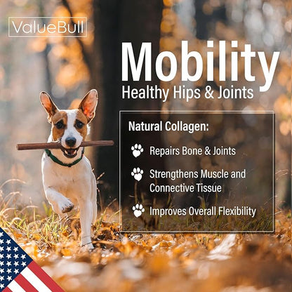 ValueBull USA Collagen Sticks for Small Dogs, 12 Inch Thin Chews, Natural Dog Treats, 25 Count - Promotes Joint, Skin & Coat Health with Glucosamine and Chondroitin
