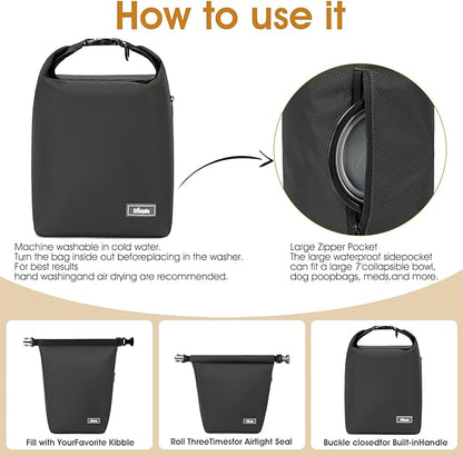 Dog Food Travel Bag,40-Cup Pet Food Storage Containers with 2PCS Collapsible Dog Travel Bowls,Waterproof Kibble Storage Container(Black, Large)