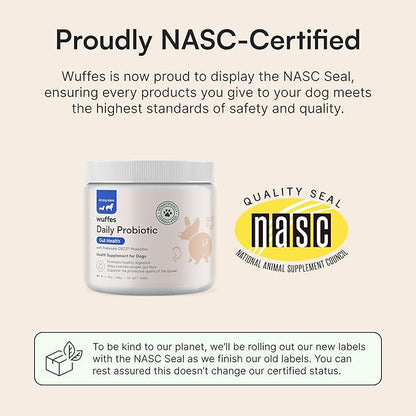 Wuffes Daily Probiotic for Dogs - Supports Digestive Health, Gut Balance, and Immune System - with Prebiotics, Marshmallow Root, and Pumpkin Powder (120 Chews (Pack of 2))
