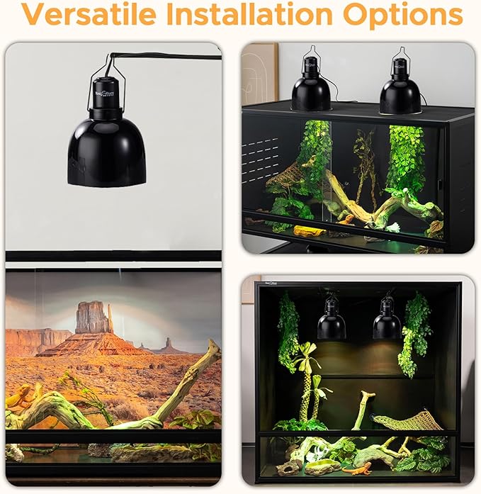 Reptile Light Fixture, 2-Pack 5.5-Inch Deep Dome Lamp Caps with Optical Reflection Cover, Heat-Resistant Design for Reptile Enclosures, Terrariums, and Amphibian Habitats