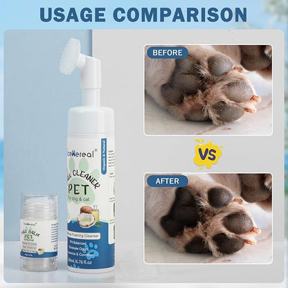 SCENEREAL Dog Paw Care Kit for Repairs Dry Cracked Paws & Nose, No-Rinse Foaming Cleaner & Balm & Nail Clipper File Set, Pet Foot Washer Paw Scrubber Brush for Large Medium Small XL Breed Dogs Cats