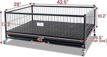 Homey Pet Six Packs 43" Dog Whelping Box for Puppies, Heavy Duty Metal Whelping Box for Small Breed Dogs with Washable Plastic Floor, Removable Tray and Four Lockable Wheels