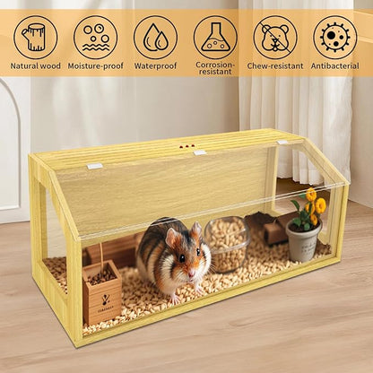 Large Hamster Cage, Chewproof Large Hamster Habitats, Wooden Guinea Pig Cages, Openable Top Roof, Lockable Gerbil Cage, Small Animal Cage for Dwarf, Syrian, 40" L x 16" W x 16" H
