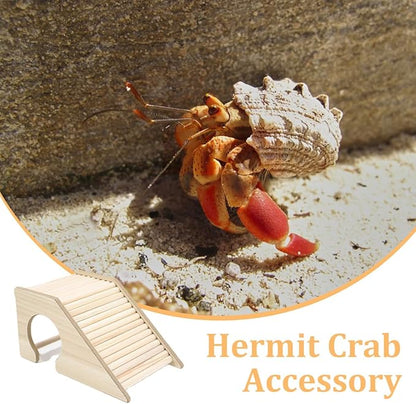 Hermit Crab Hideout with Ramp, Wooden Hermit Crab Climibing Toys, Aquariums Ladder Bridge Ramp Toy, Small Animals Tank or Cage Accessories, Small Animals Habitat for Hermit Crab Hamsters Rat