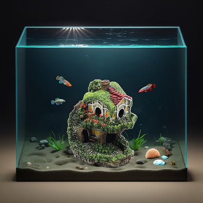 Aquarium Decor Hideaway Cave, Betta Fish Tank House Accessories for Amphibians, Goldfish, Shrimp, Conch