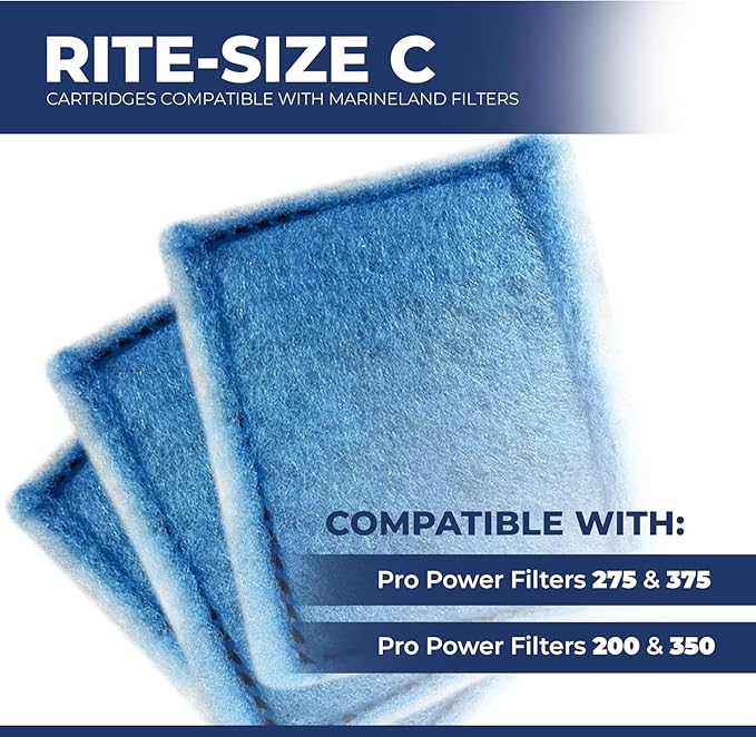 8/16 Pack Rite-Size C Filter Cartridges Compatible with MarineLand Penguin PRO Power Filters 275/375 & Original Penguin Power Filters 200/350 - Rite-Size C Replacement Filter Cartridges