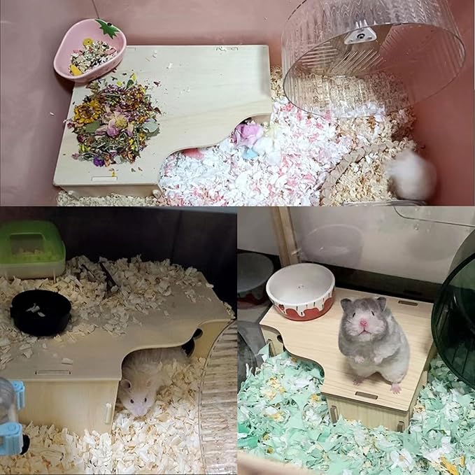 Multi-Chamber Hamster House Maze, 3-Room Hideouts, Wooden Hamster Maze & Tunnel Exploring Toys, Dwarf Hamster House Habitats Decor for Hamster Mice Gerbils Lemmings
