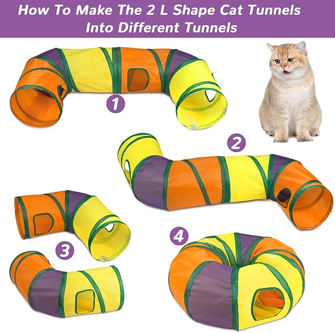 Retro Shaw Cat Toys Kitten Toys, Cat Tunnels Toy for Indoor Cats Kitty, Interactive Cat Tube Tent Feather Wand Teaser Bell Fuzzy Ball Springs Mouse (33 Pcs Large Cat Tunnel Toys Set)