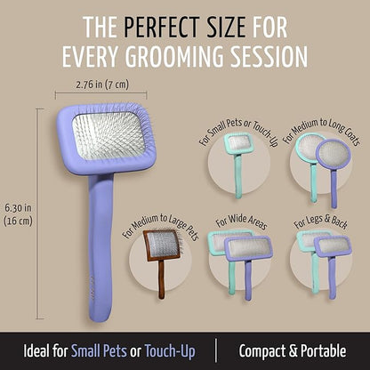 Tauro Pro Line Wooden Deshedding Dog Brush for Long Goldendoodle, Labradoodle & Poodle Hair - Purple Slicker Brush for Dog & Cat Grooming - Rectangular Flexible Cushion & Non-Slip Grip, S