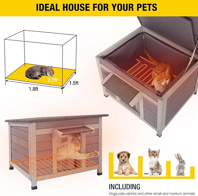 Aivituvin Heated Cat House for Outdoor Cats Feral Kitty Shelter with Heater Keep Warm in Winter,Insulated Liner Include