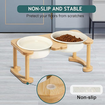 Elevated Ceramic Dog Bowls, Porcelain Raised Dog Bowl with Anti-Slip Stand, Pet Feeding Dishes for Medium Sized Dogs, Pet Feeder Bowl Set for Food and Water (6.3" Tall-28oz-Cream White)