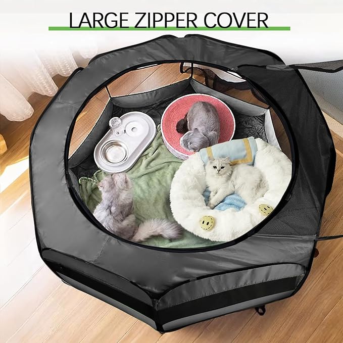 UWE Large Small Animal Playpen, XL Portable Pet Playpen for Rabbit, Kitten, Guinea Pig, Hamster, Puppy – Waterproof Foldable Mesh Tent with Zipper Cover, Indoor Outdoor Use, Dark Grey