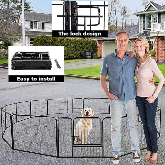BestPet | Dog Playpen | 24 Inch, 16 Panels | Heavy Duty Metal Pet Exercise Pen | Indoor Outdoor Fence Panels | Rust-Resistant, Removable, Tool-Free Setup | Anti-Skid, Expandable Design