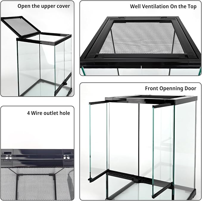 11 Gallon Reptile Glass Tank Vertical Terrarium 12"x12"x18" Habitat Enclosure with Front Openning Door and Top Screen Ventilation for Geckos, Snakes,Tree Frogs,Chameleon