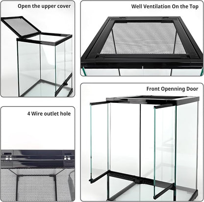 11 Gallon Reptile Glass Tank Vertical Terrarium 12"x12"x18" Habitat Enclosure with Front Openning Door and Top Screen Ventilation for Geckos, Snakes,Tree Frogs,Chameleon