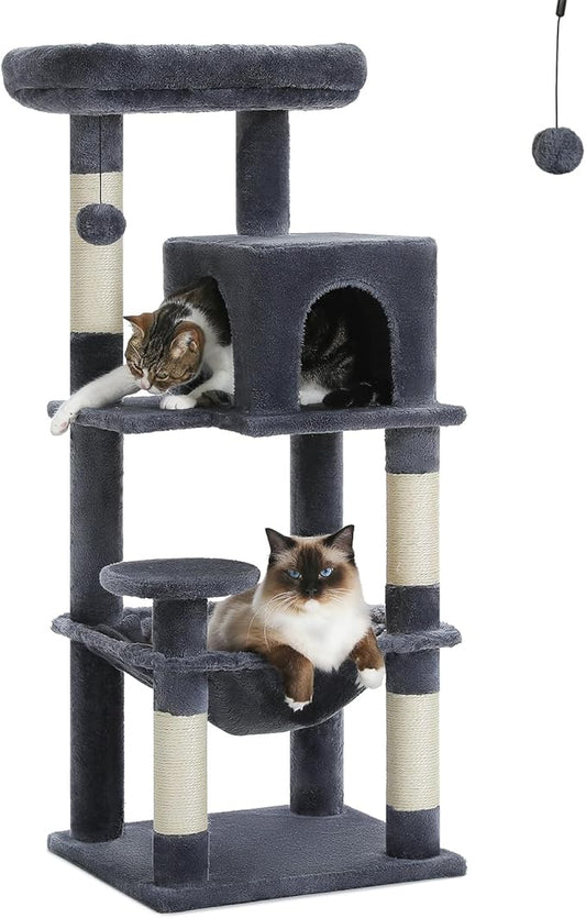 PEQULTI 45.7'' Cat Tree for Indoor Cats with Metal Frame Big Hammock, Cat Tower for Small or Medium Cats with Cat Condo House, with Scratching Posts and Top Perch, Dark Grey