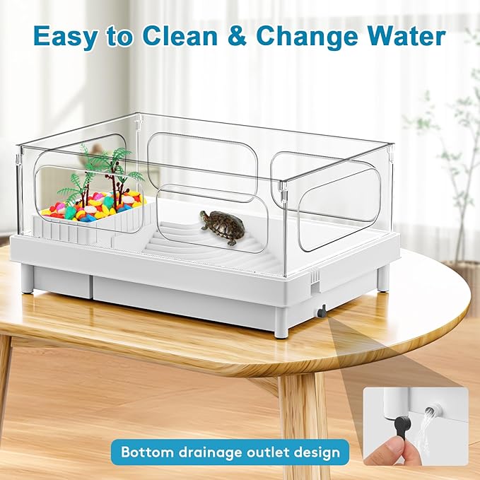 Geegoods Turtle Tank Kit - Starter Aquarium with Light, Filter, Colored Rocks, Brush, Plant for Turtles, Crabs, Crayfish, Small Reptiles